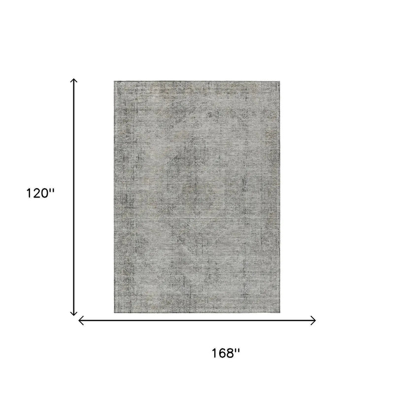 10' X 14' Silver And Gray Oriental Washable Indoor Outdoor Area Rug Homeroots Outdoor