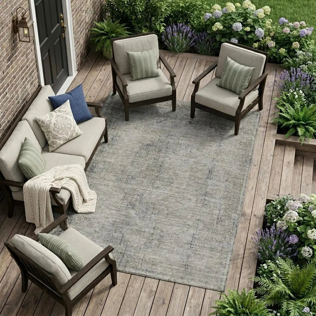 10' X 14' Silver And Gray Oriental Washable Indoor Outdoor Area Rug Homeroots Outdoor