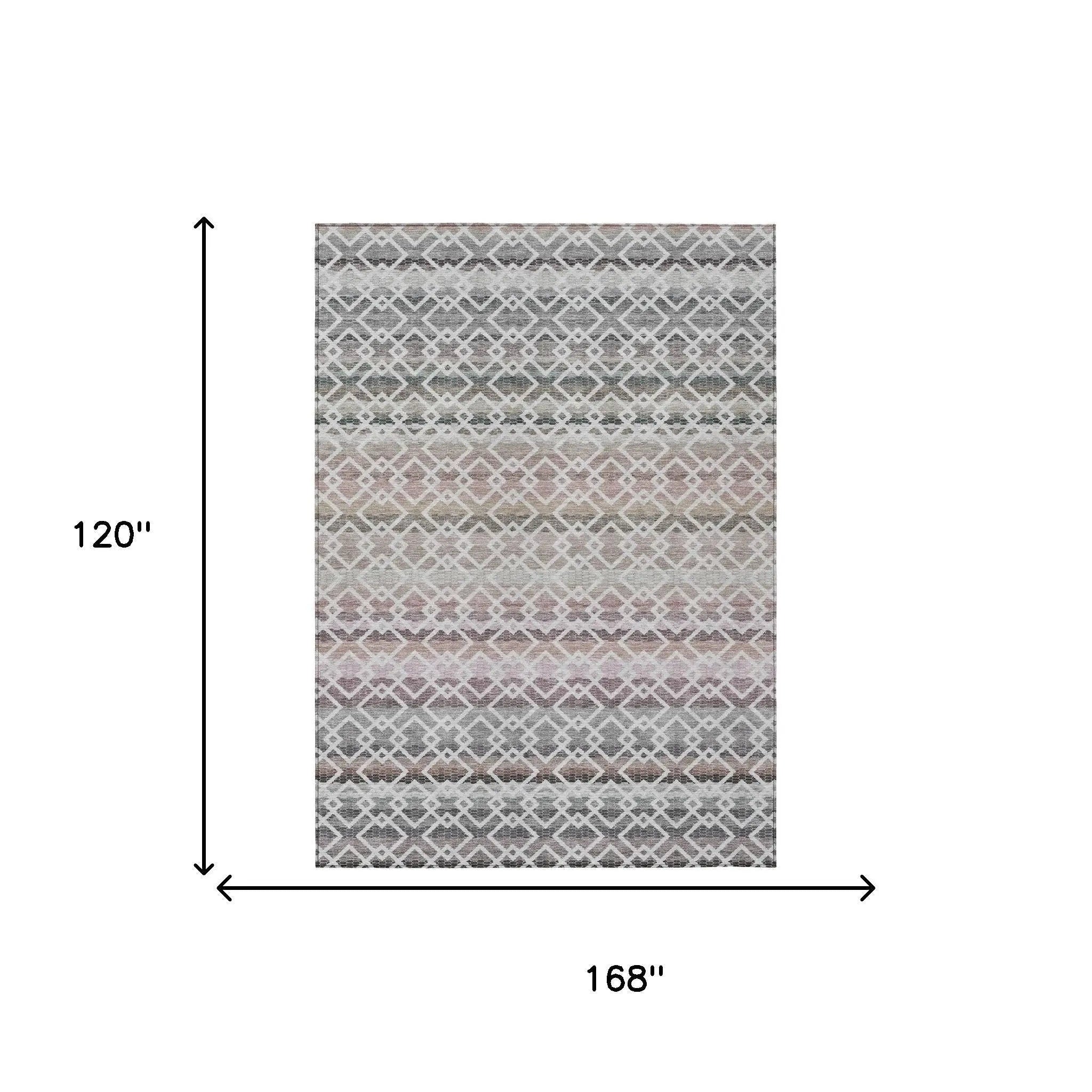 10' X 14' Silver And Gray Striped Washable Indoor Outdoor Area Rug Homeroots Outdoor