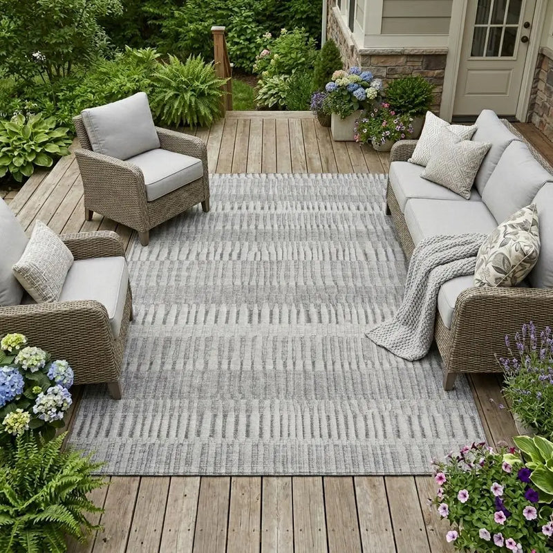 10' X 14' Silver And Gray Striped Washable Indoor Outdoor Area Rug Homeroots Outdoor