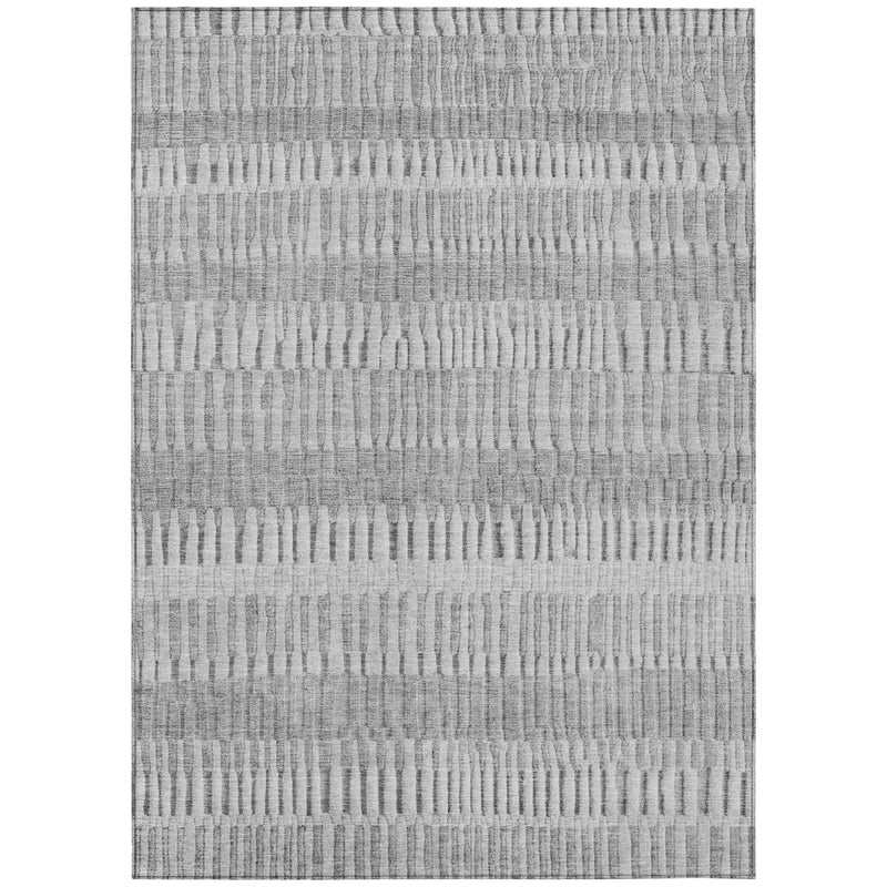 10' X 14' Silver And Gray Striped Washable Indoor Outdoor Area Rug Homeroots Outdoor