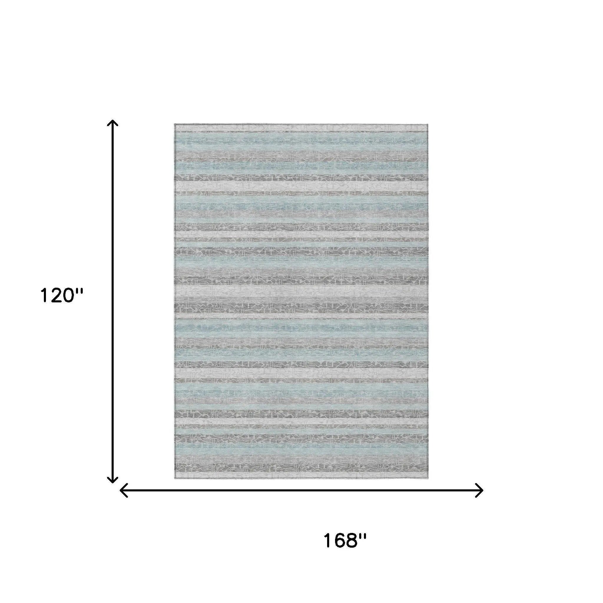10' X 14' Silver And Gray Striped Washable Indoor Outdoor Area Rug Homeroots Outdoor