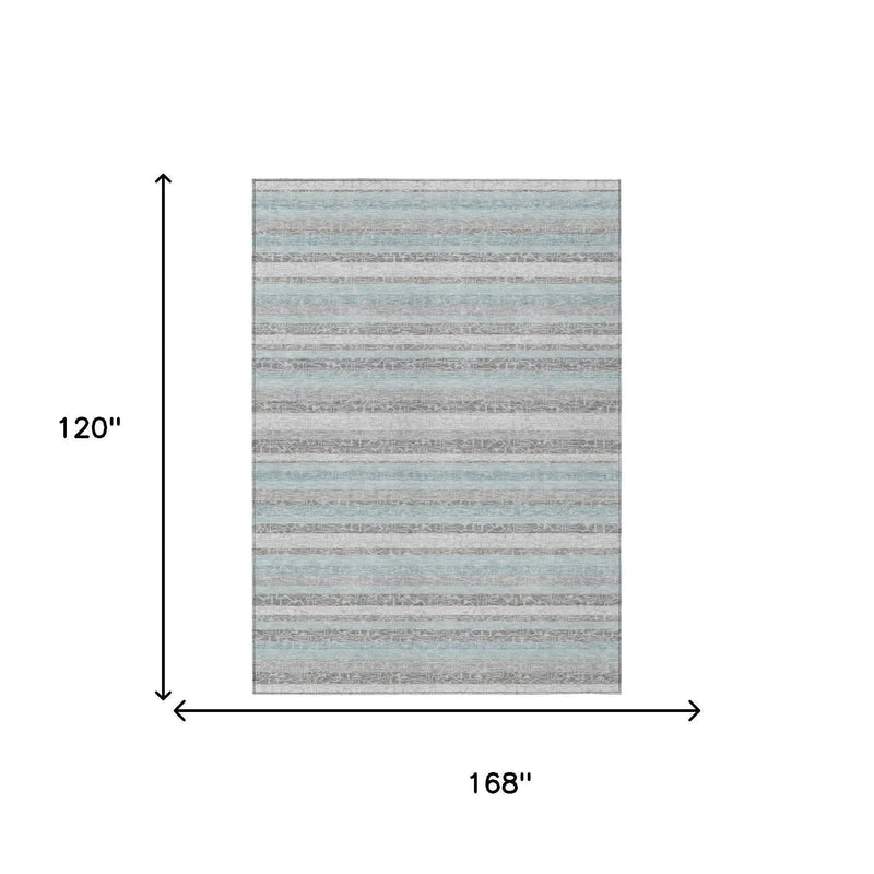 10' X 14' Silver And Gray Striped Washable Indoor Outdoor Area Rug Homeroots Outdoor