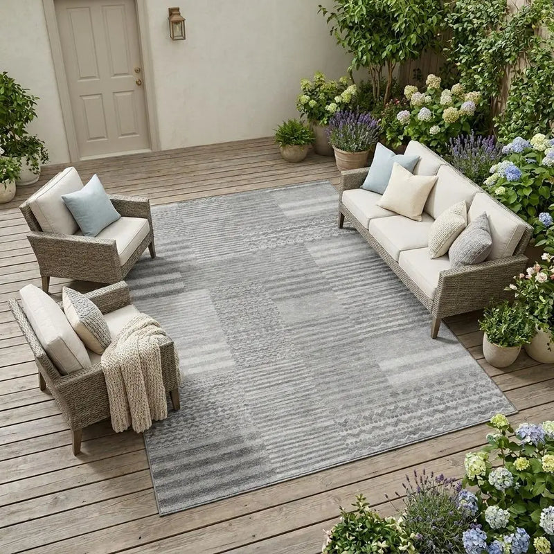 10' X 14' Silver And Gray Striped Washable Indoor Outdoor Area Rug Homeroots Outdoor