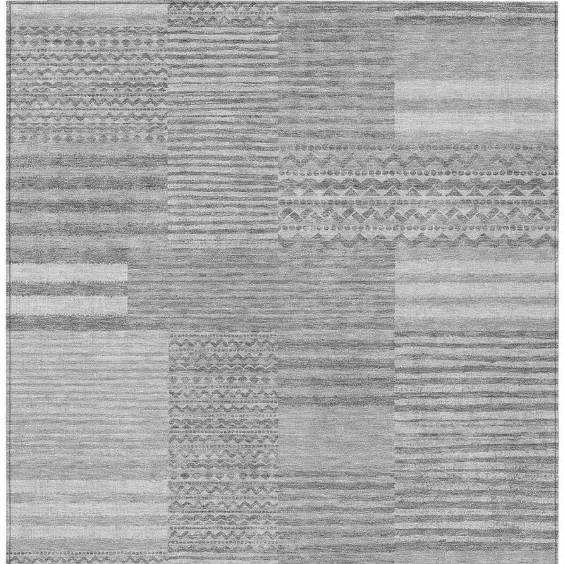 10' X 14' Silver And Gray Striped Washable Indoor Outdoor Area Rug Homeroots Outdoor