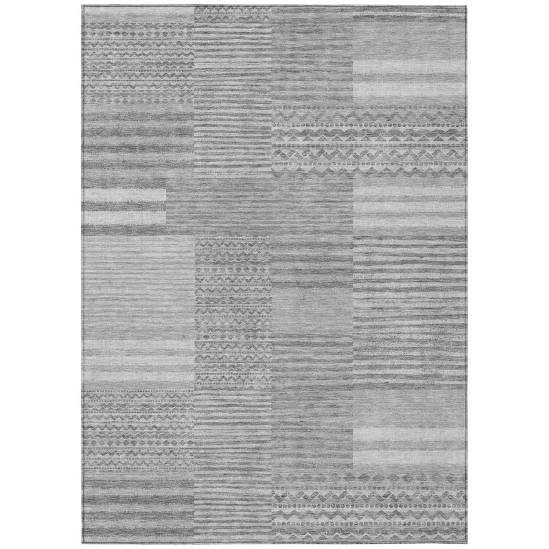 10' X 14' Silver And Gray Striped Washable Indoor Outdoor Area Rug Homeroots Outdoor