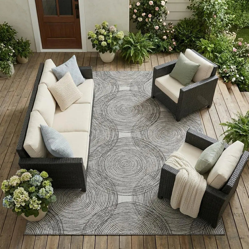 10' X 14' Silver And Ivory Geometric Washable Indoor Outdoor Area Rug Homeroots Outdoor