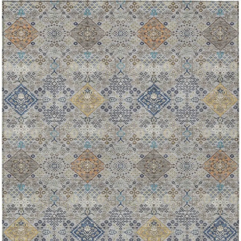 10' X 14' Silver And Navy Blue Oriental Washable Indoor Outdoor Area Rug Homeroots Outdoor