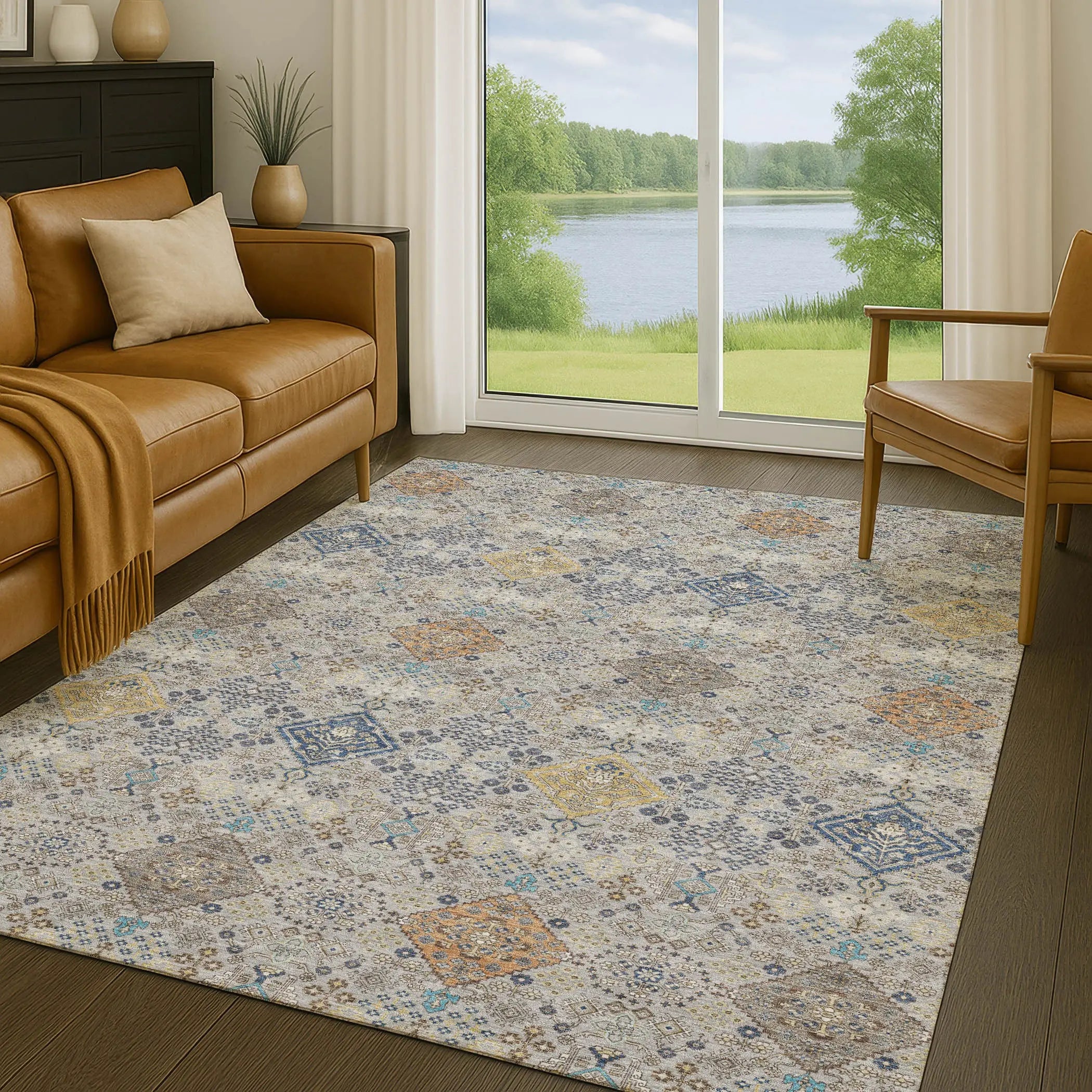 10' X 14' Silver And Navy Blue Oriental Washable Indoor Outdoor Area Rug Homeroots Outdoor