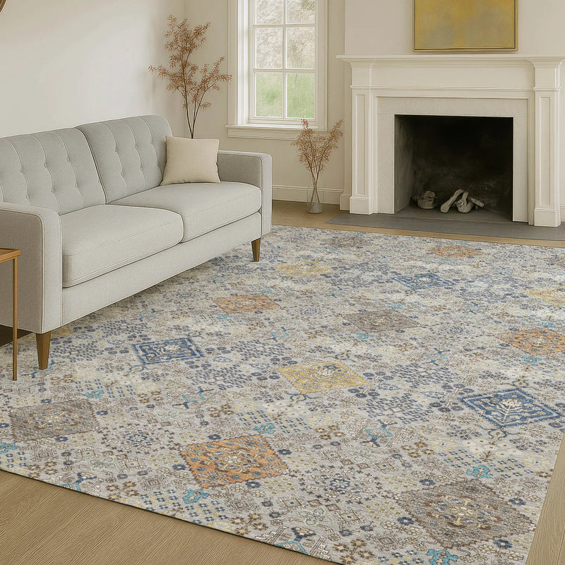 10' X 14' Silver And Navy Blue Oriental Washable Indoor Outdoor Area Rug Homeroots Outdoor