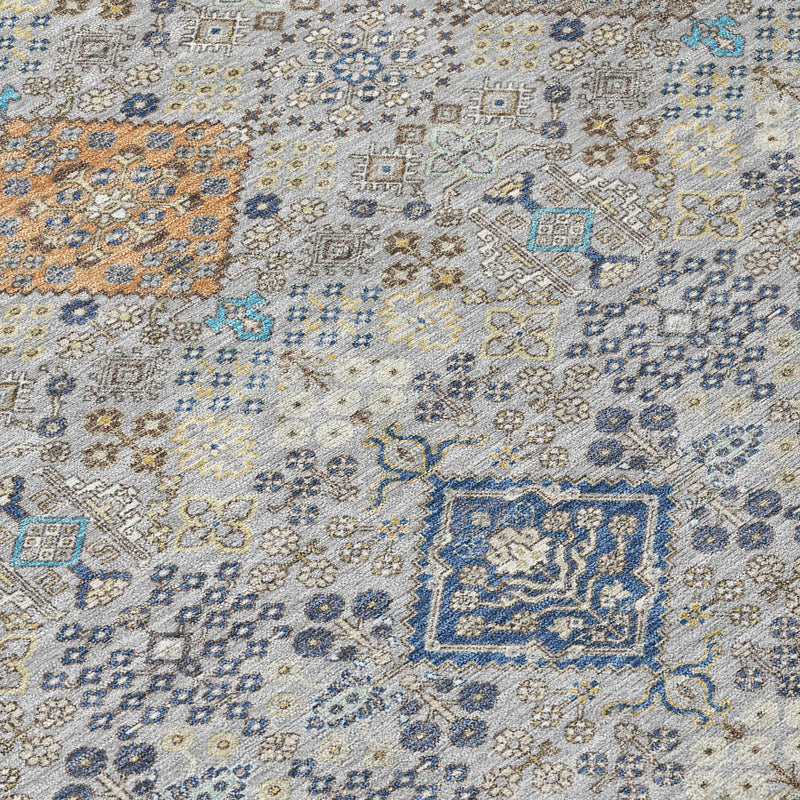 10' X 14' Silver And Navy Blue Oriental Washable Indoor Outdoor Area Rug Homeroots Outdoor