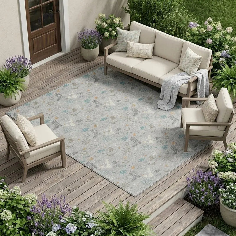 10' X 14' Silver And Teal Blue Cactus Washable Indoor Outdoor Area Rug Homeroots Outdoor