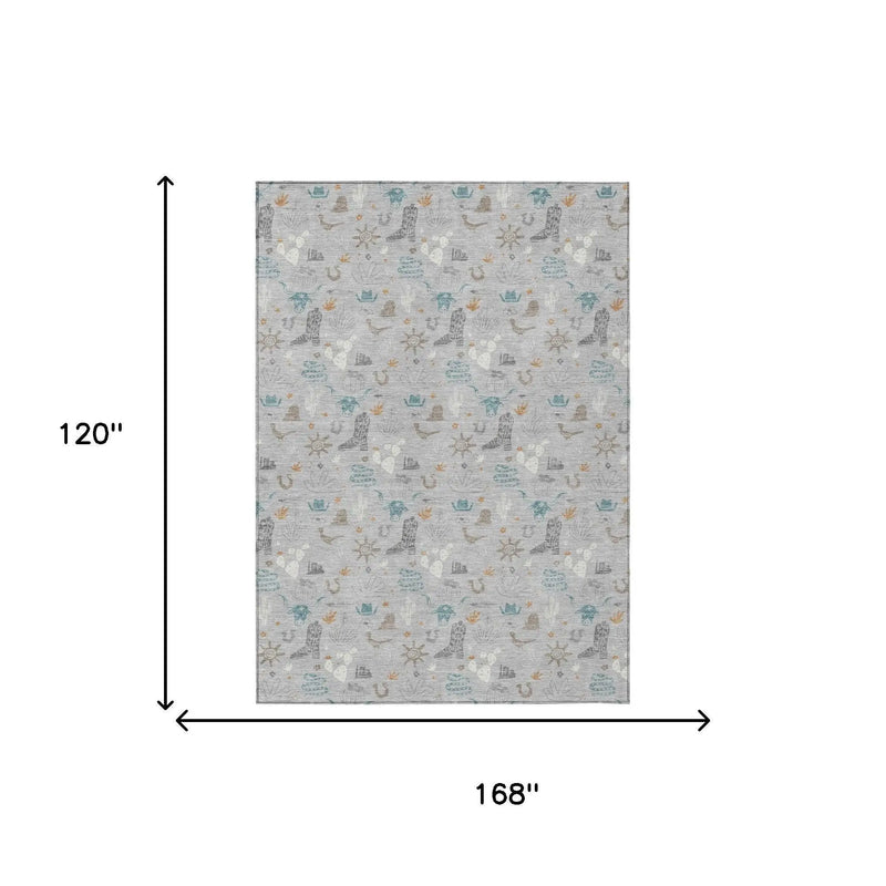 10' X 14' Silver And Teal Blue Cactus Washable Indoor Outdoor Area Rug Homeroots Outdoor