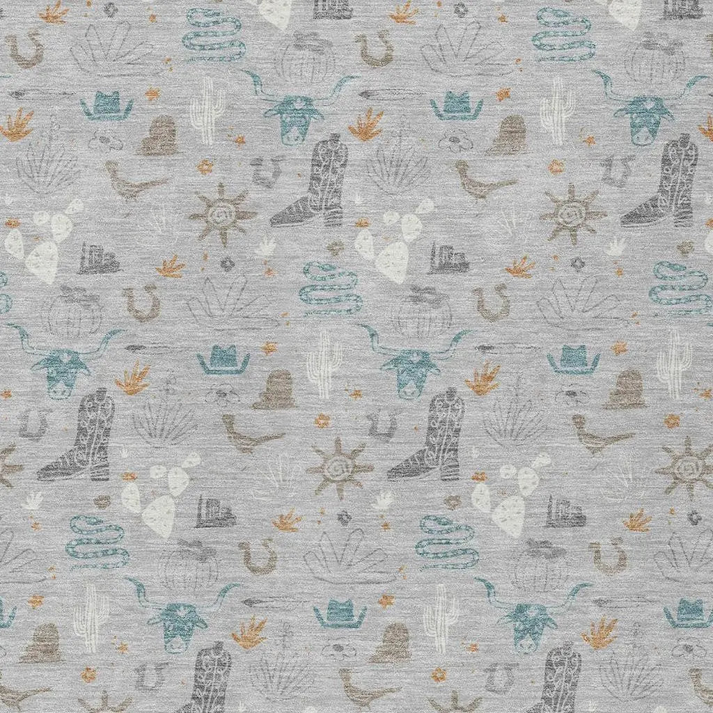 10' X 14' Silver And Teal Blue Cactus Washable Indoor Outdoor Area Rug Homeroots Outdoor