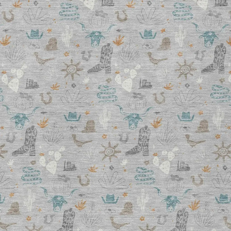 10' X 14' Silver And Teal Blue Cactus Washable Indoor Outdoor Area Rug Homeroots Outdoor