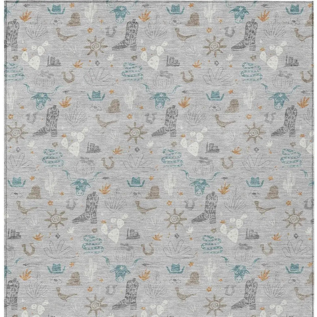 10' X 14' Silver And Teal Blue Cactus Washable Indoor Outdoor Area Rug Homeroots Outdoor