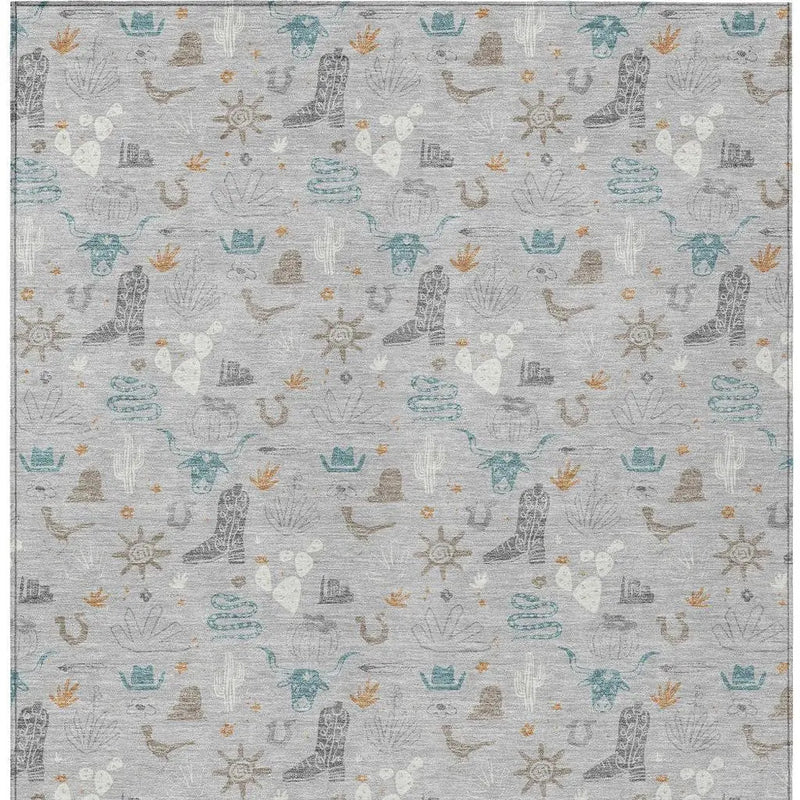 10' X 14' Silver And Teal Blue Cactus Washable Indoor Outdoor Area Rug Homeroots Outdoor