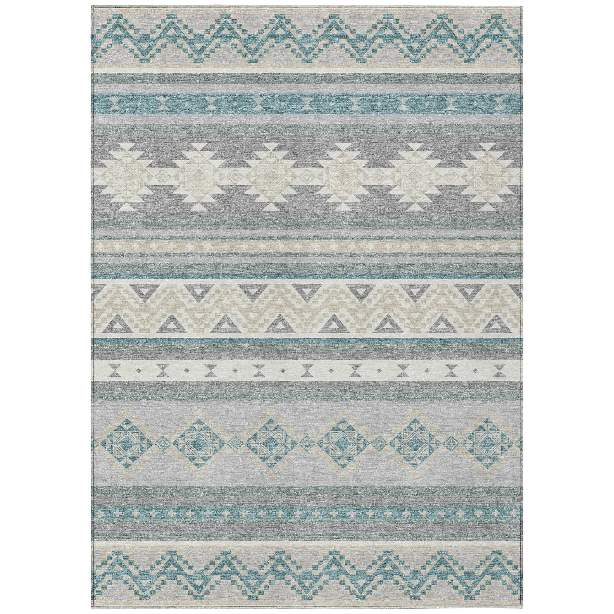 10' X 14' Silver And Teal Blue Southwestern Washable Indoor Outdoor Area Rug Homeroots Outdoor