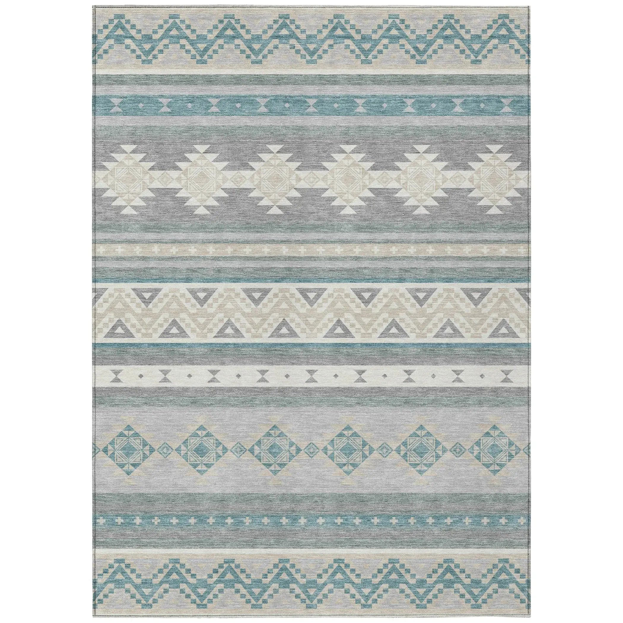 10' X 14' Silver And Teal Blue Southwestern Washable Indoor Outdoor Area Rug Homeroots Outdoor