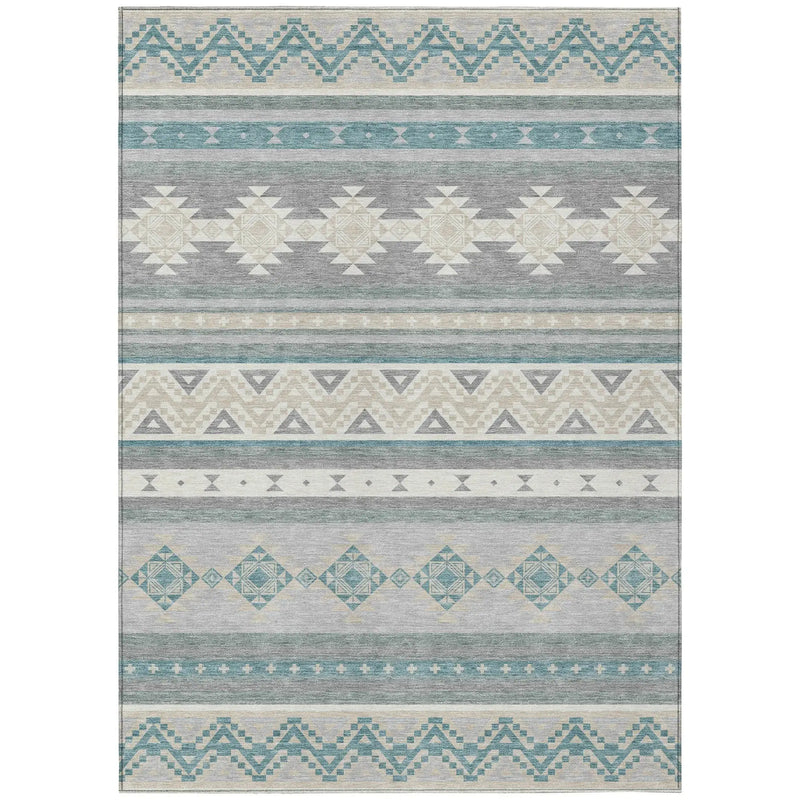 10' X 14' Silver And Teal Blue Southwestern Washable Indoor Outdoor Area Rug Homeroots Outdoor