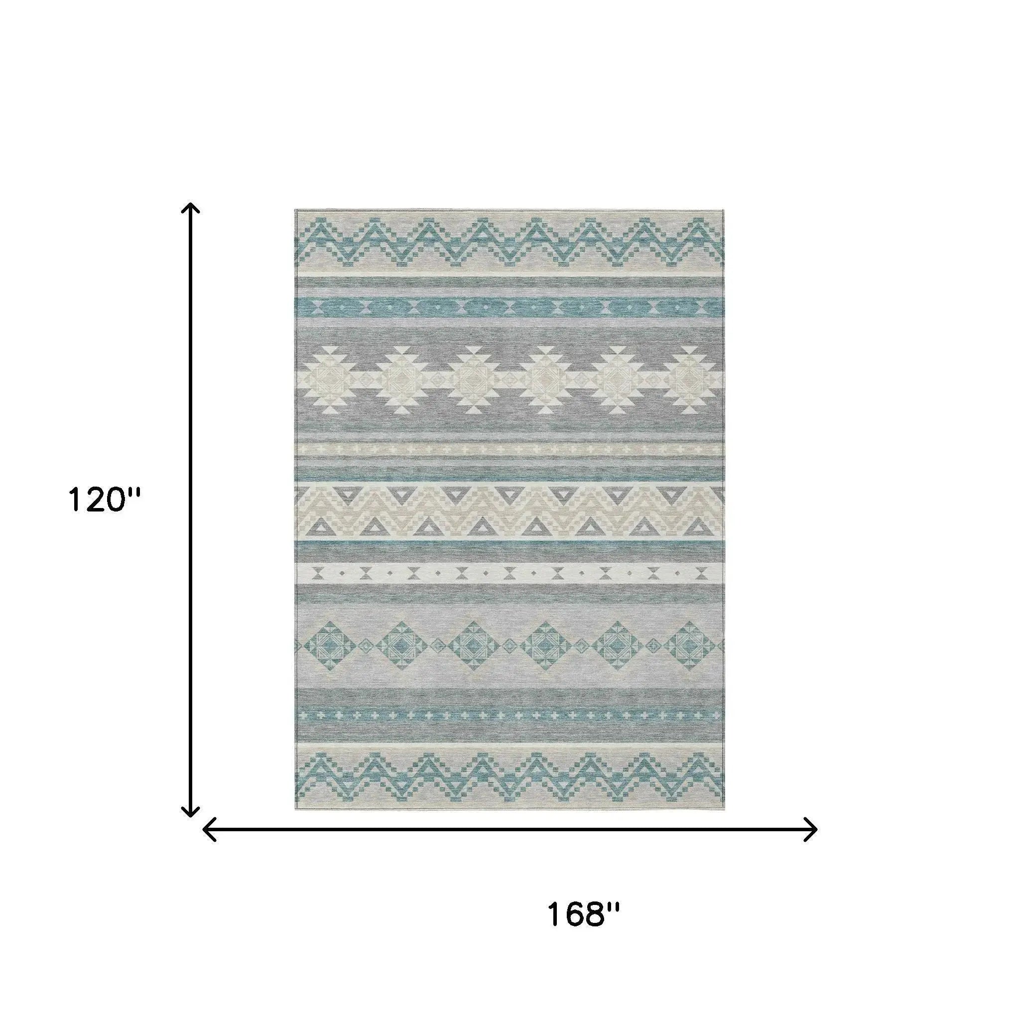 10' X 14' Silver And Teal Blue Southwestern Washable Indoor Outdoor Area Rug Homeroots Outdoor