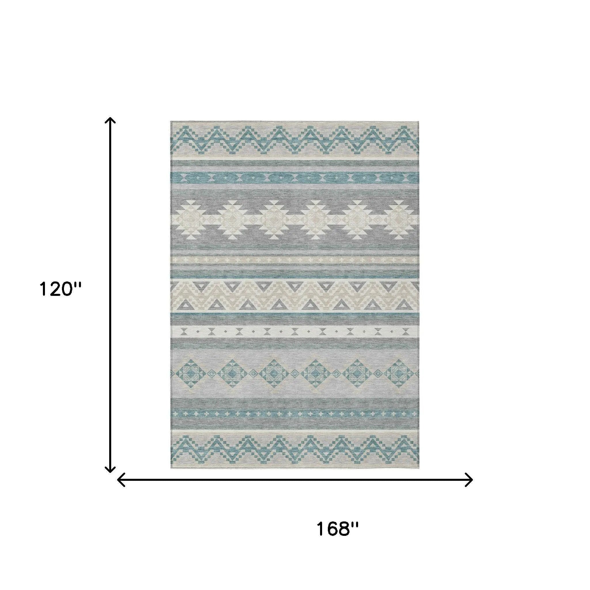 10' X 14' Silver And Teal Blue Southwestern Washable Indoor Outdoor Area Rug Homeroots Outdoor
