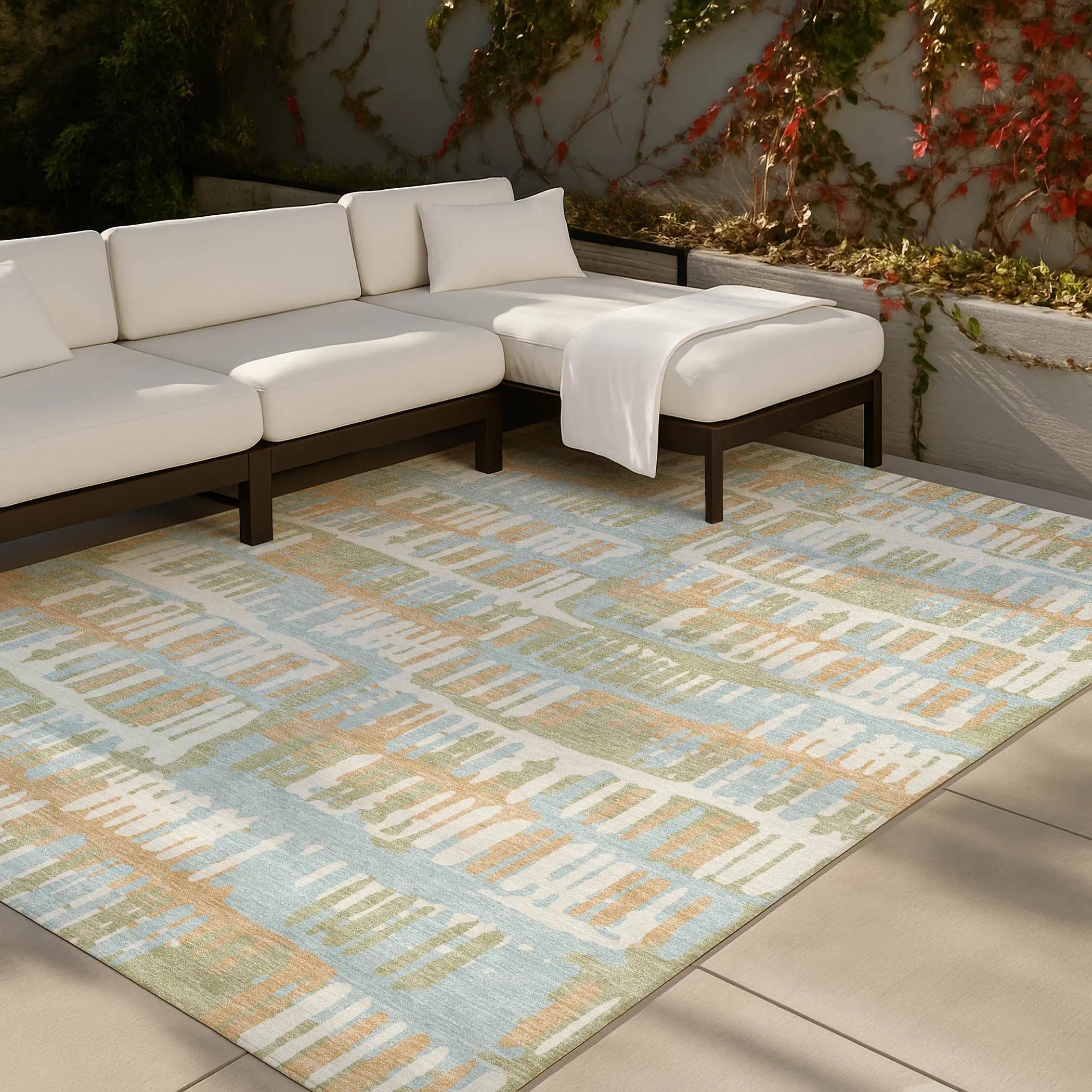 10' X 14' Sky Blue And Beige Abstract Washable Indoor Outdoor Area Rug Homeroots Outdoor