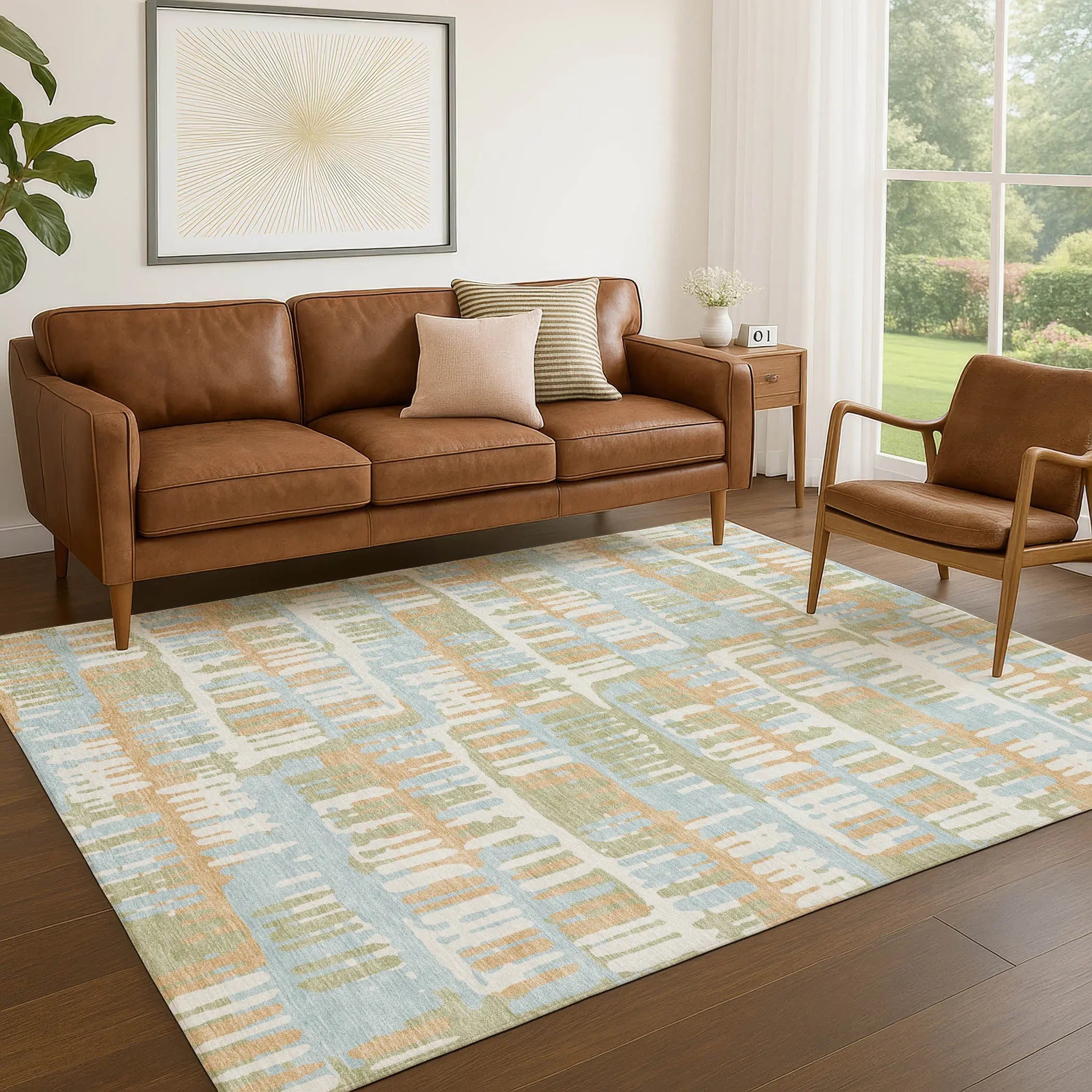 10' X 14' Sky Blue And Beige Abstract Washable Indoor Outdoor Area Rug Homeroots Outdoor