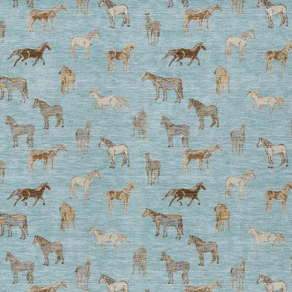 10' X 14' Sky Blue And Beige Horse Washable Indoor Outdoor Area Rug Homeroots Outdoor