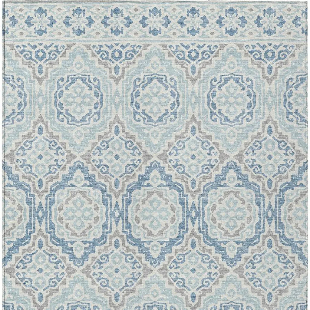 10' X 14' Sky Blue And Beige Tribal Washable Indoor Outdoor Area Rug Homeroots Outdoor