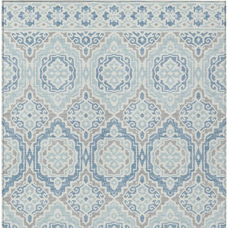 10' X 14' Sky Blue And Beige Tribal Washable Indoor Outdoor Area Rug Homeroots Outdoor