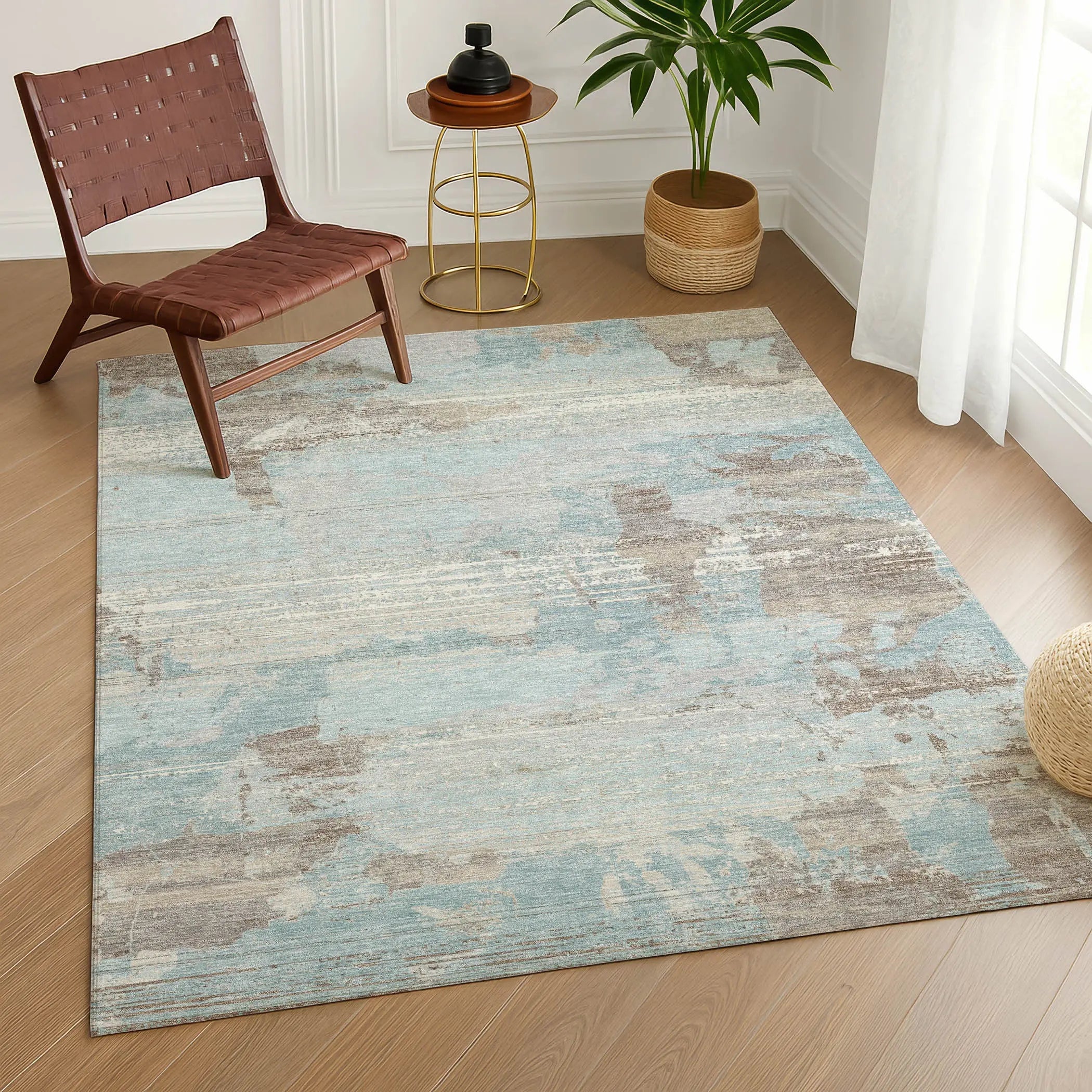 10' X 14' Sky Blue And Blue Abstract Washable Indoor Outdoor Area Rug Homeroots Outdoor