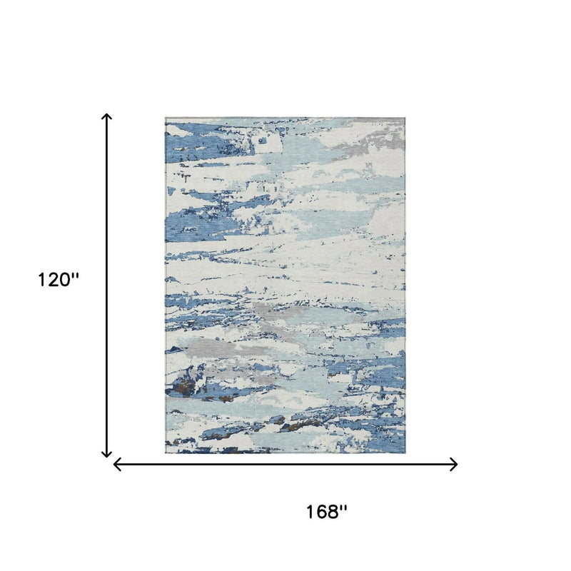 10' X 14' Sky Blue And Blue Abstract Washable Indoor Outdoor Area Rug Homeroots Outdoor