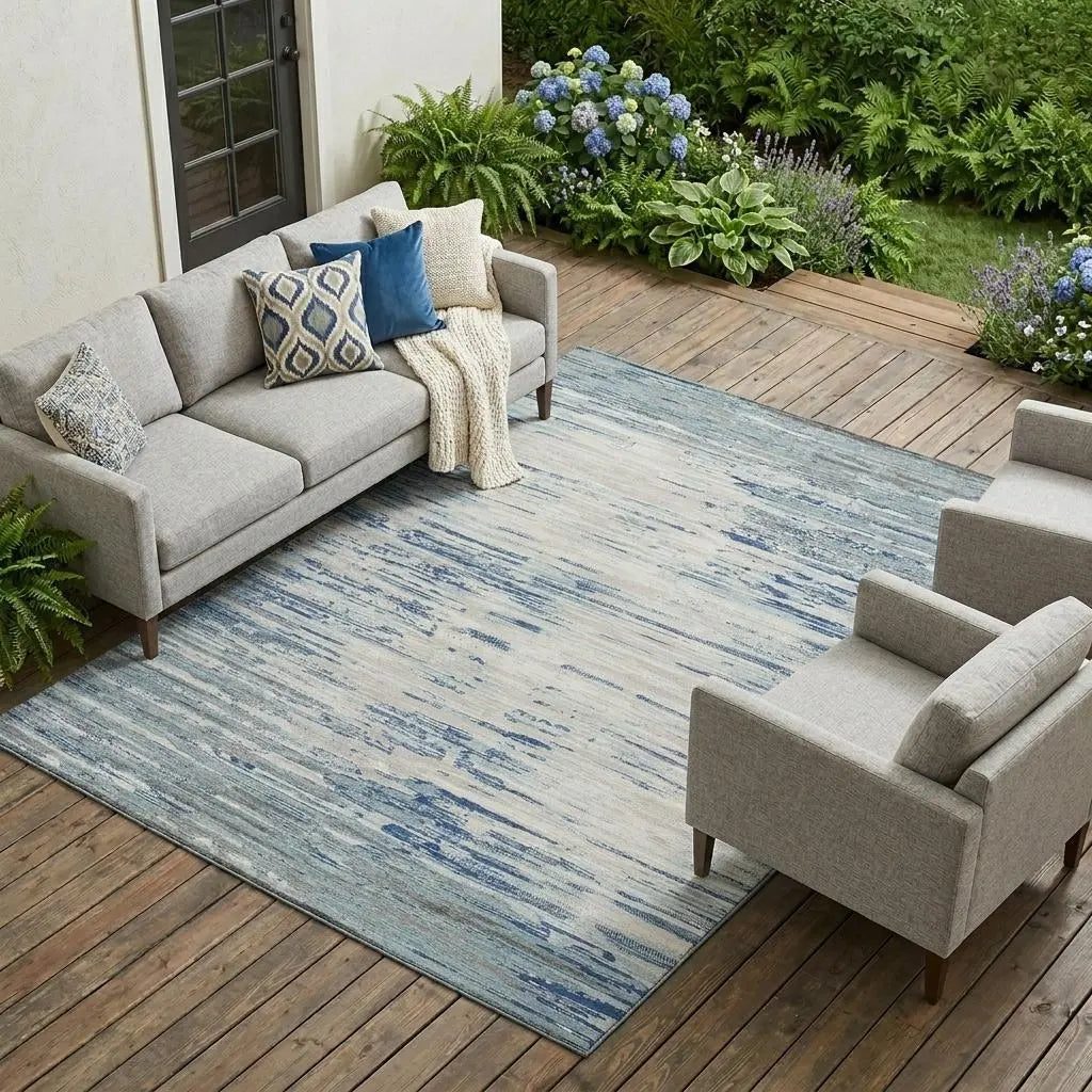 10' X 14' Sky Blue And Blue Abstract Washable Indoor Outdoor Area Rug Homeroots Outdoor