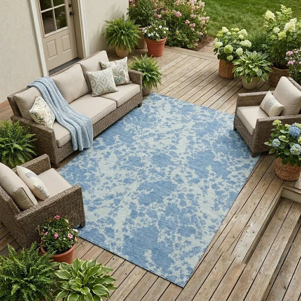 10' X 14' Sky Blue And Blue Abstract Washable Indoor Outdoor Area Rug Homeroots Outdoor