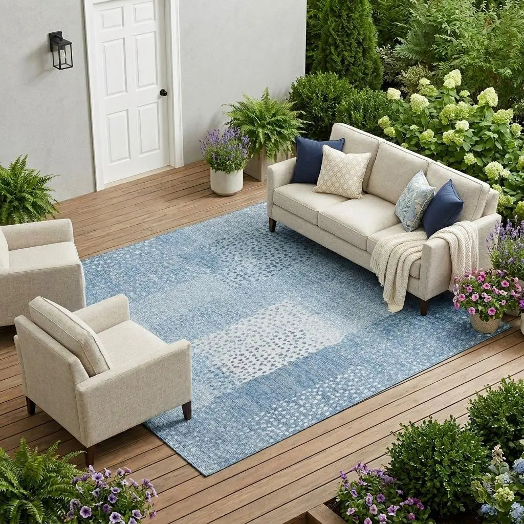 10' X 14' Sky Blue And Blue Abstract Washable Indoor Outdoor Area Rug Homeroots Outdoor
