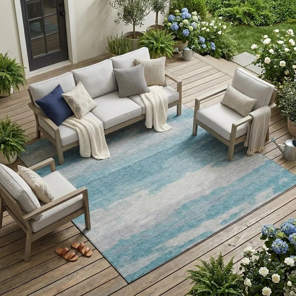 10' X 14' Sky Blue And Blue Abstract Washable Indoor Outdoor Area Rug Homeroots Outdoor
