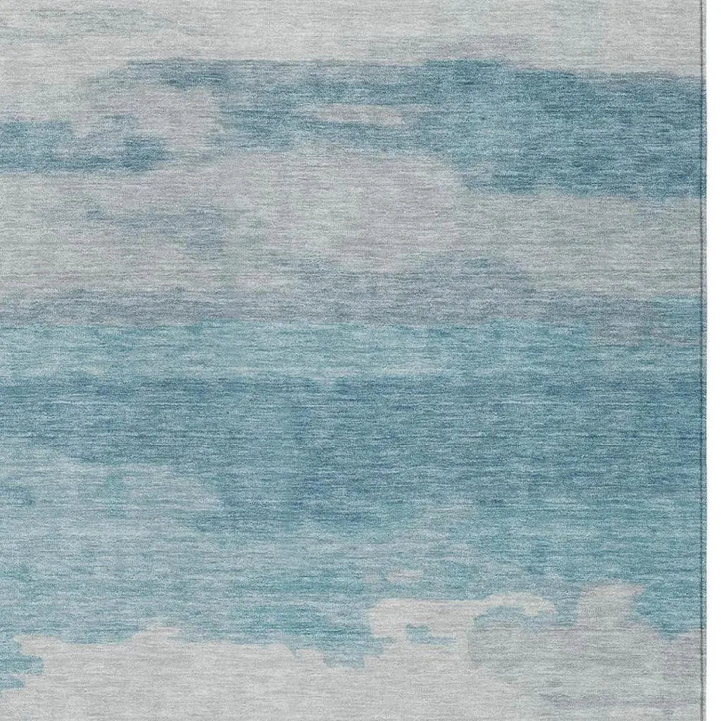 10' X 14' Sky Blue And Blue Abstract Washable Indoor Outdoor Area Rug Homeroots Outdoor