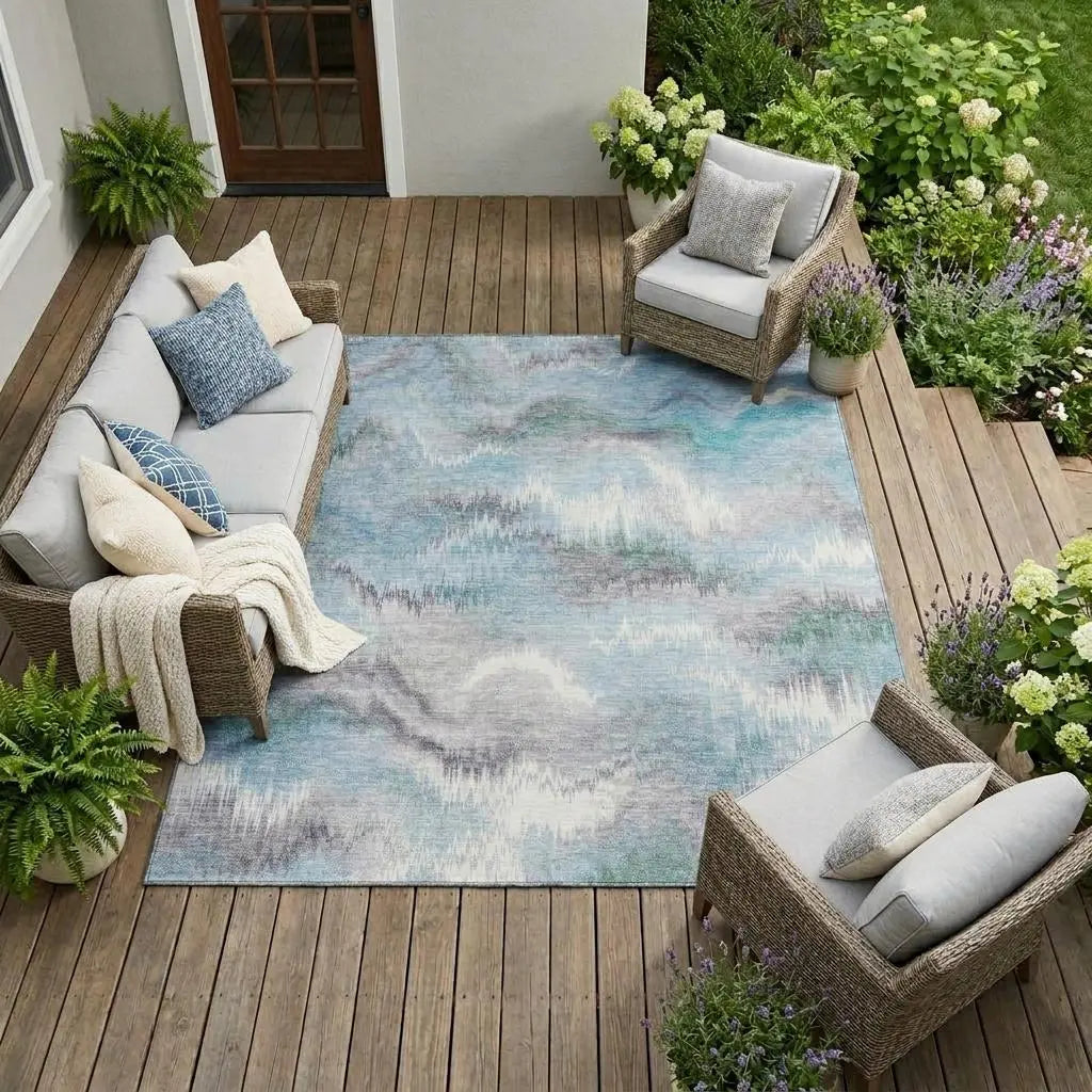 10' X 14' Sky Blue And Blue Abstract Washable Indoor Outdoor Area Rug Homeroots Outdoor