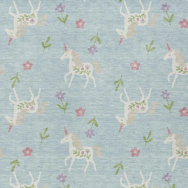10' X 14' Sky Blue And Blue Floral Washable Indoor Outdoor Area Rug Homeroots Outdoor