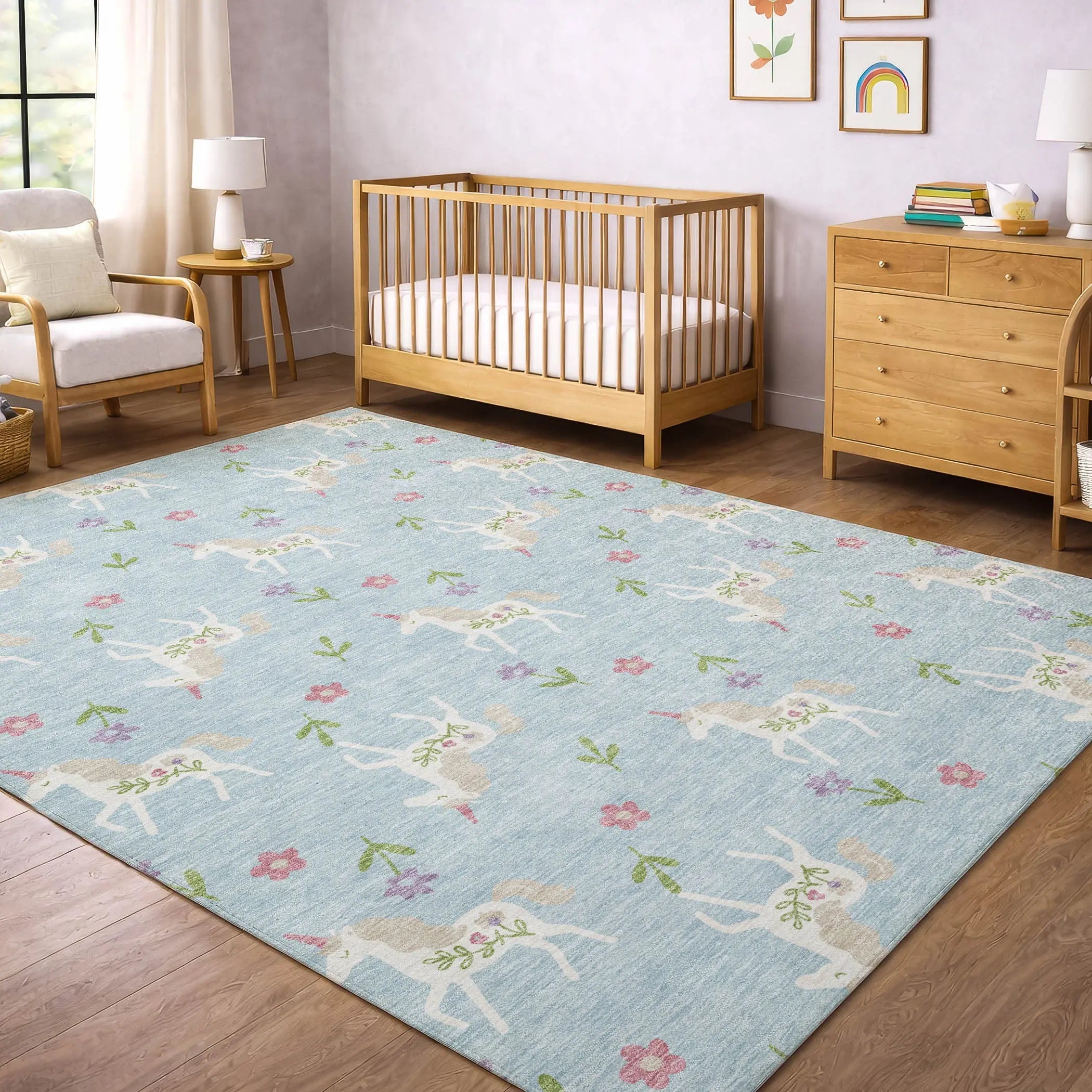 10' X 14' Sky Blue And Blue Floral Washable Indoor Outdoor Area Rug Homeroots Outdoor
