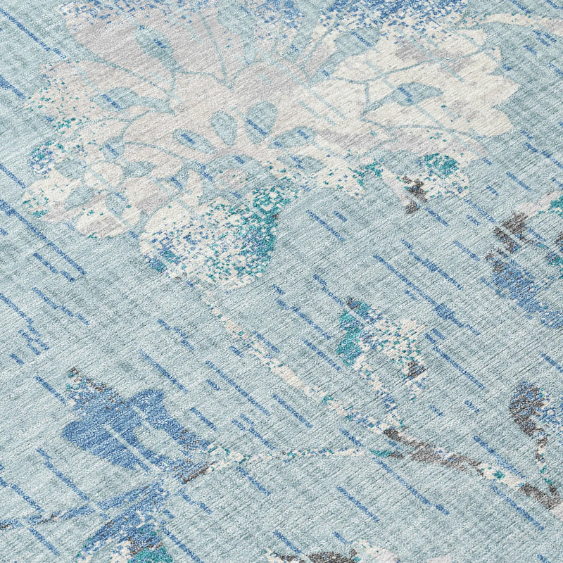 10' X 14' Sky Blue And Blue Floral Washable Indoor Outdoor Area Rug Homeroots Outdoor