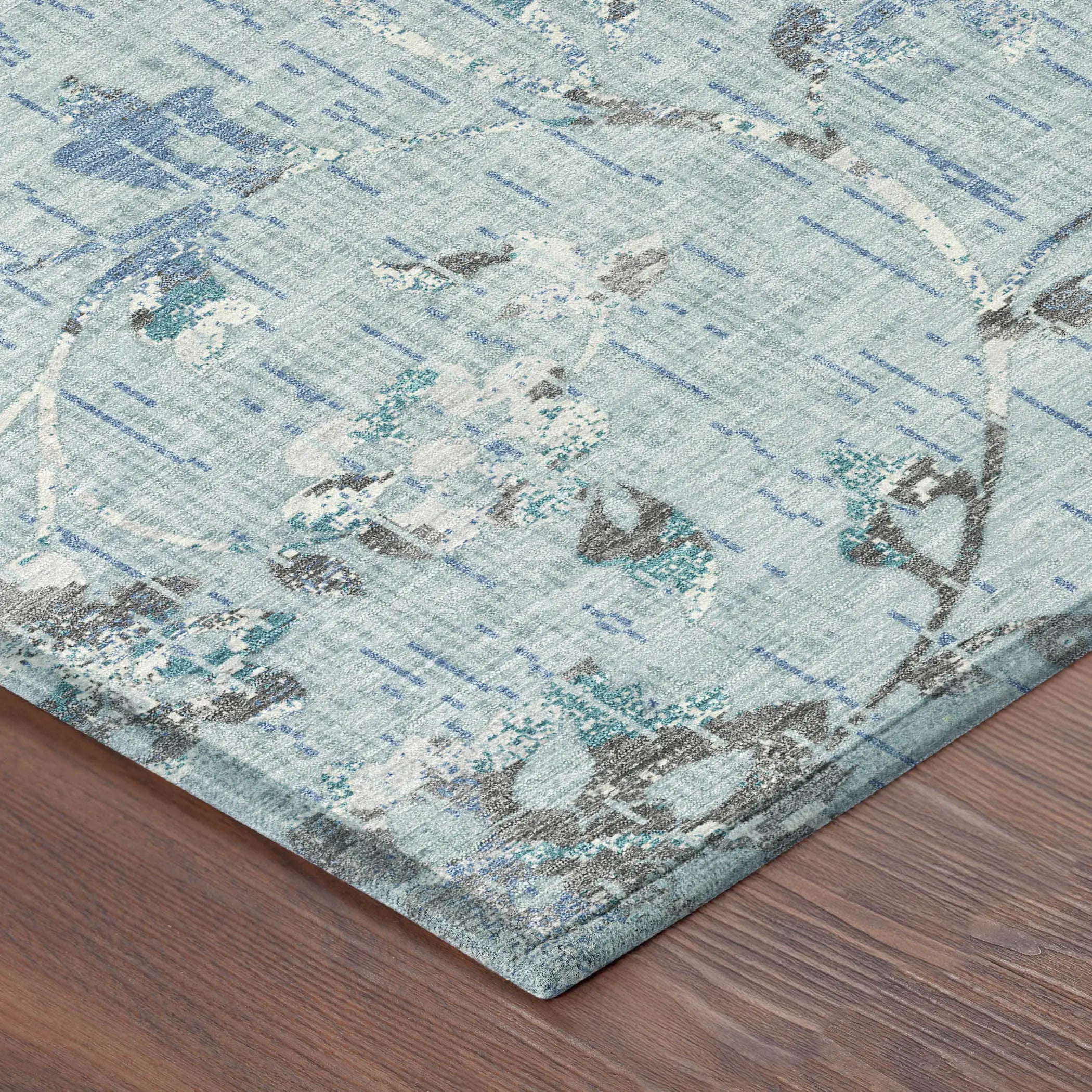 10' X 14' Sky Blue And Blue Floral Washable Indoor Outdoor Area Rug Homeroots Outdoor
