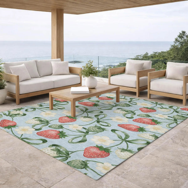 10' X 14' Sky Blue And Blue Floral Washable Indoor Outdoor Area Rug Homeroots Outdoor
