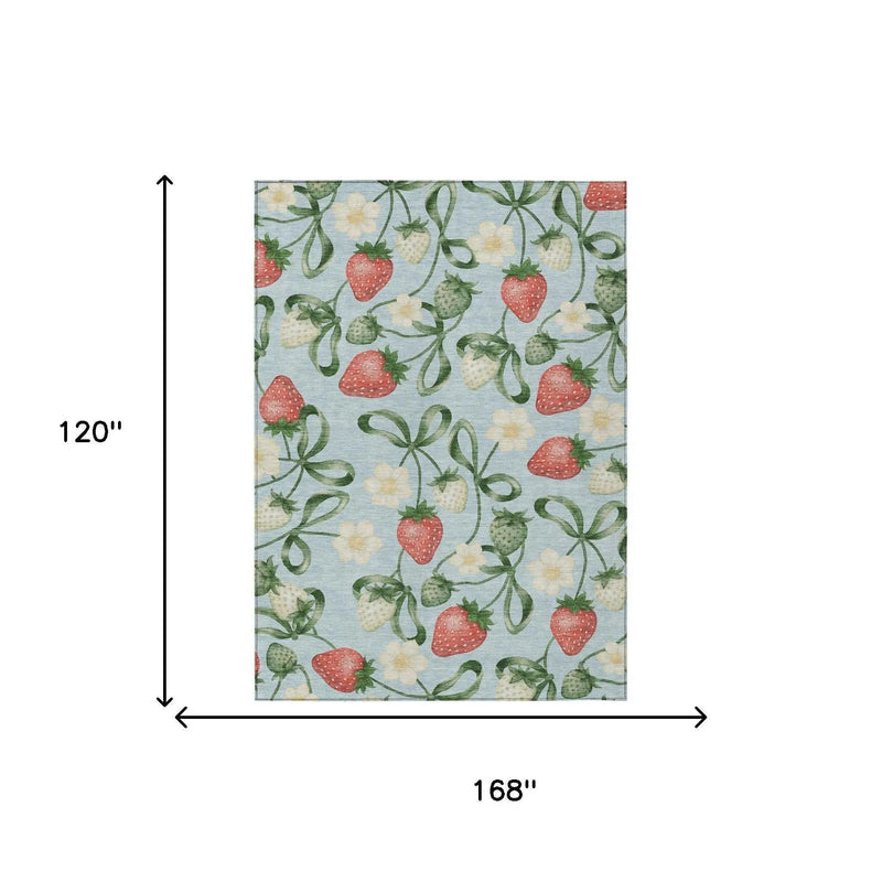 10' X 14' Sky Blue And Blue Floral Washable Indoor Outdoor Area Rug Homeroots Outdoor