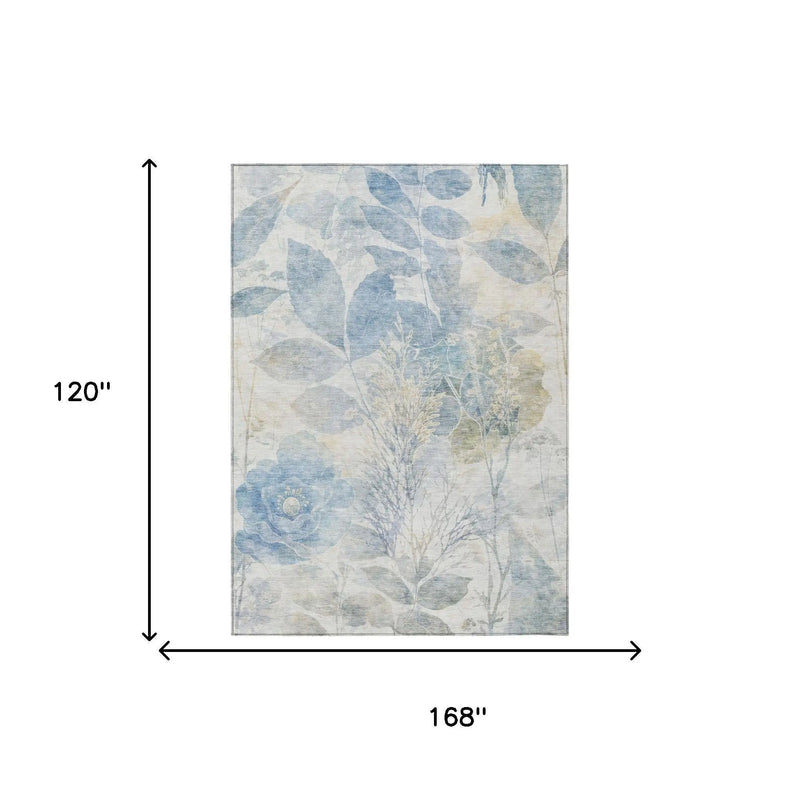 10' X 14' Sky Blue And Blue Floral Washable Indoor Outdoor Area Rug Homeroots Outdoor