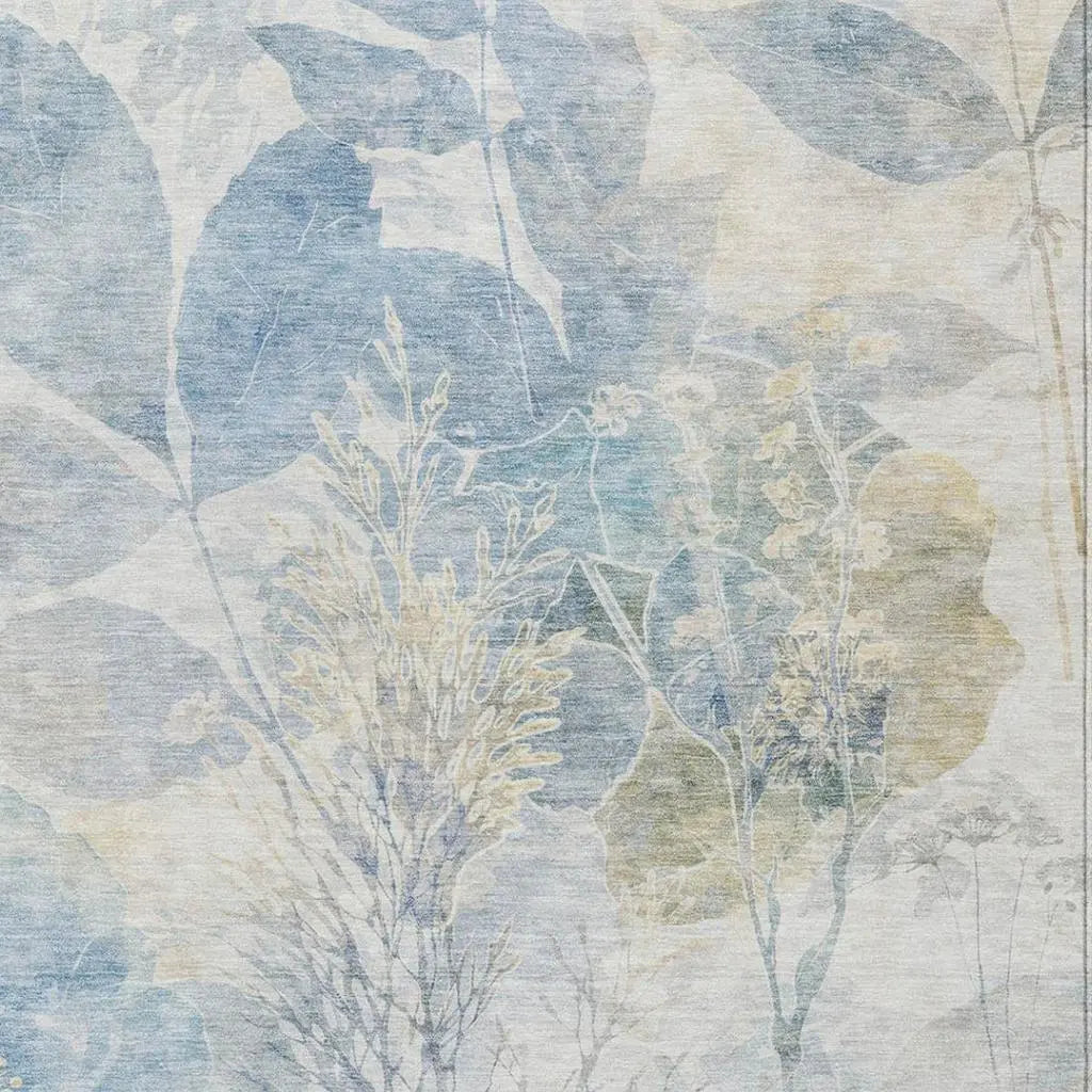 10' X 14' Sky Blue And Blue Floral Washable Indoor Outdoor Area Rug Homeroots Outdoor