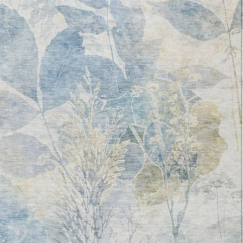 10' X 14' Sky Blue And Blue Floral Washable Indoor Outdoor Area Rug Homeroots Outdoor