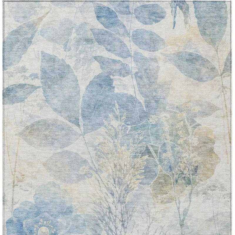 10' X 14' Sky Blue And Blue Floral Washable Indoor Outdoor Area Rug Homeroots Outdoor