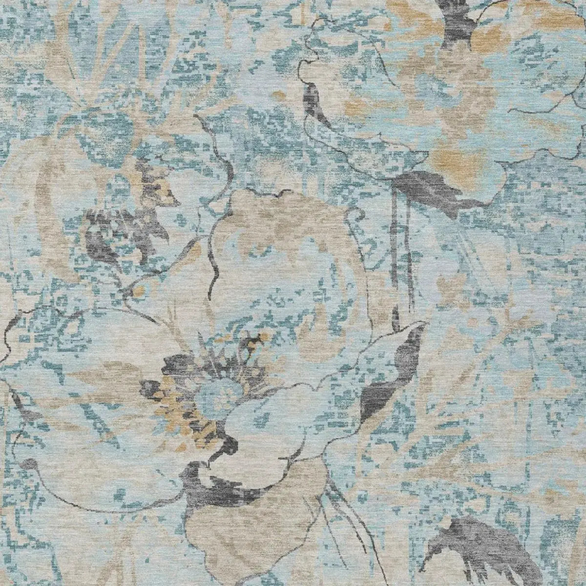 10' X 14' Sky Blue And Blue Floral Washable Indoor Outdoor Area Rug Homeroots Outdoor